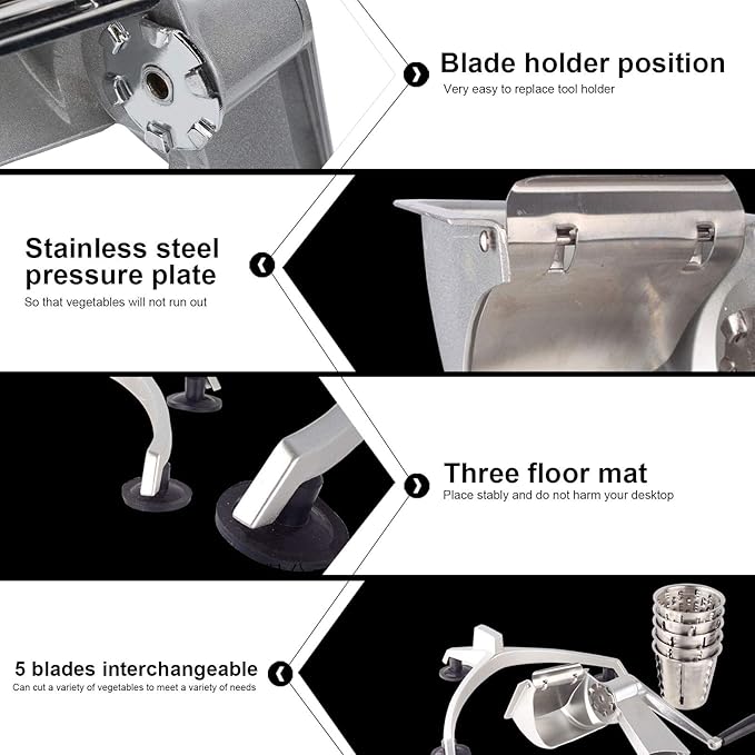 Grer Vegetable, Yctze 37 * 26 * 12 Multi Functional Hand Crank Vegetable Cutter Grater Food Processors with 5 for Kitchen