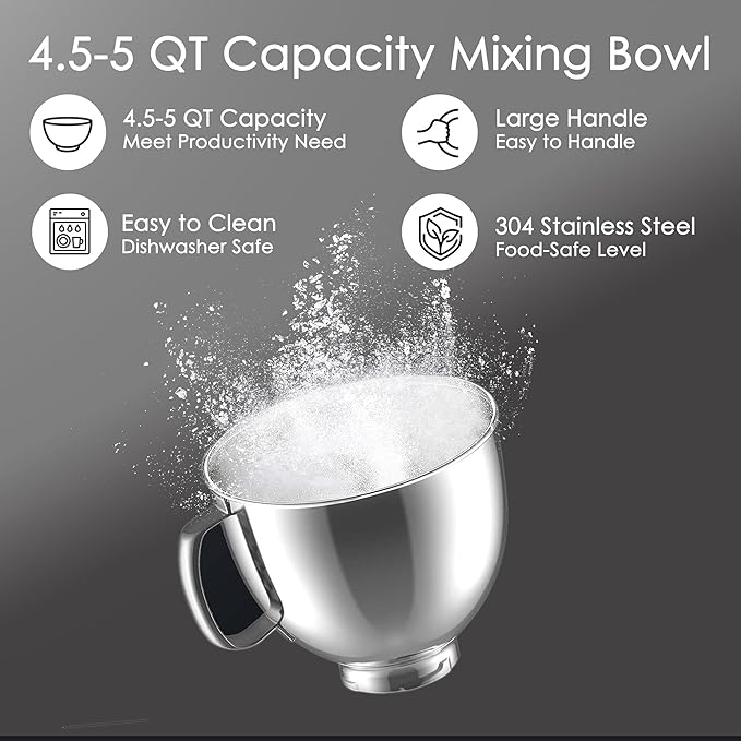 Stainless Steel Mixer Bowl for KitchenAid Artisan & Classic Series 4.5 Quart / 5 Quart Tilt-Head Stand Mixers, KSM150 Stainless Steel Bowl Replacement, Mixing Bowl for KitchenAid, Silver