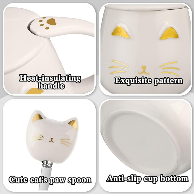 Cat Coffee Cup Warmer Coffee Warmer with Mug for Women Electric Coffee Mug Heater Temperature Control Ceramic Cute Cat Smart Coffee Warmer for Office Christmas Birthday Gift (White)
