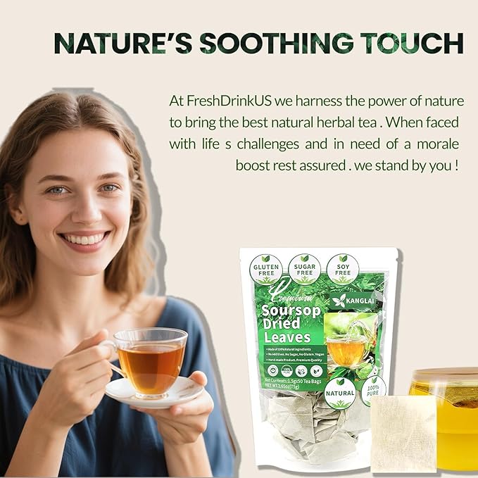 Natural Soursop Graviola Leaf Tea Bags, 100% Pure from Soursop Leaves, Handmade