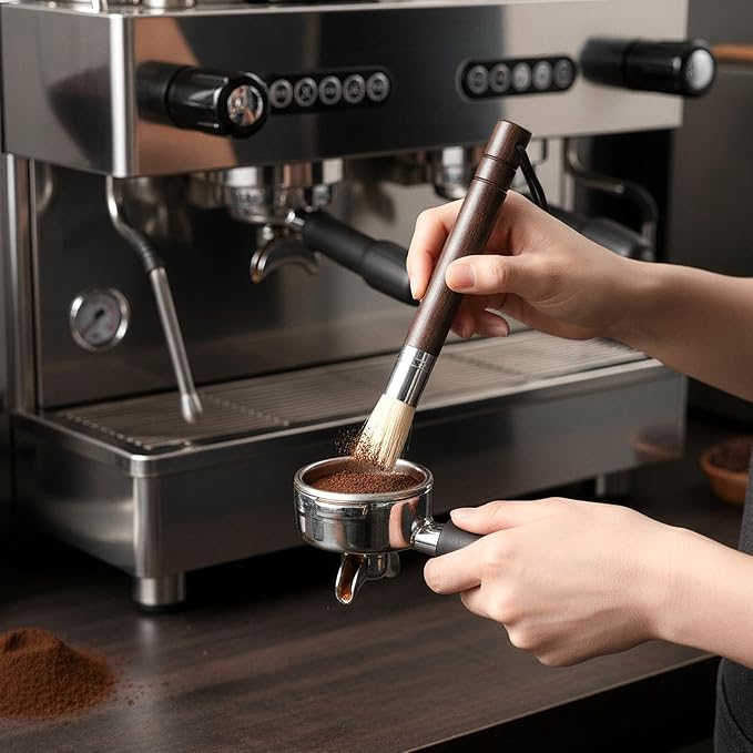 2 Pack Coffee Grinder Brush with Natural Wooden Handle, Espresso Machine Coffee Brush Cleaning Tool with Hanging Loop for Coffeebar Barista Home Kitchen Accessories