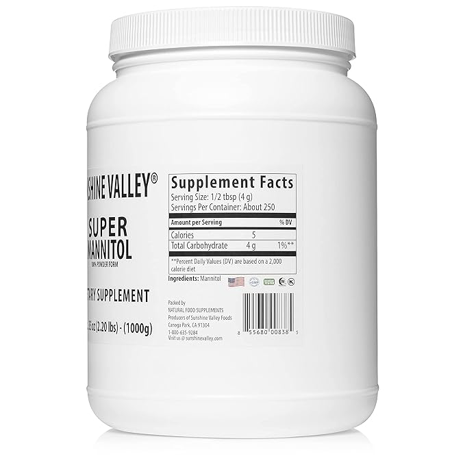 Sunshine Valley® Super Mannitol Powder, Natural & Healthy Artificial Sweetener, Ultra-Pure Sugar Substitute, Low Glycemic Dietary Supplement (35 Fl oz)