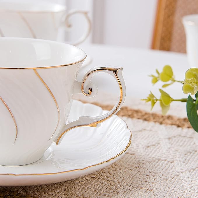 tea cups and saucers ceramic coffee mug 6oz for Coffee, Latte, Cafe Mocha and Tea-Set of 4, White