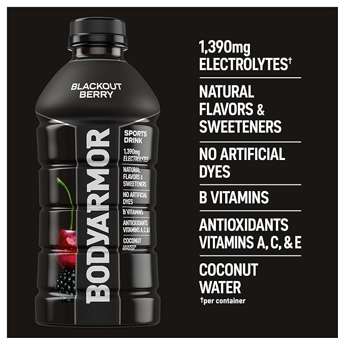BODYARMOR Sports Drink, Blackout Berry, Electrolyte Drink Hydration, 28 Fl Oz Bottles (15 Pack), Flavored Coconut Water with B Vitamins & Antioxidants