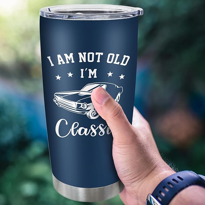 Birthday Gifts for Men/Him, Gifts for Dad Grandpa Husband Coffee Tumbler Cup Mug Stainless Steel 20oz 1PC, Birthday Gag Funny Unique Presents for Men, I'm Not Old I'm Classic