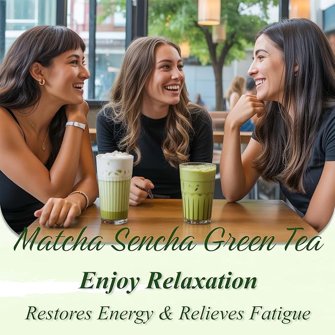 WT WEETEE Matcha Green Tea Bags, 100 Count Corn-fiber Pyramid, Antioxidant-Rich | Natural Energy, Easy & Quick to Brew for Cold or Hot, Matcha + Sencha Green Tea