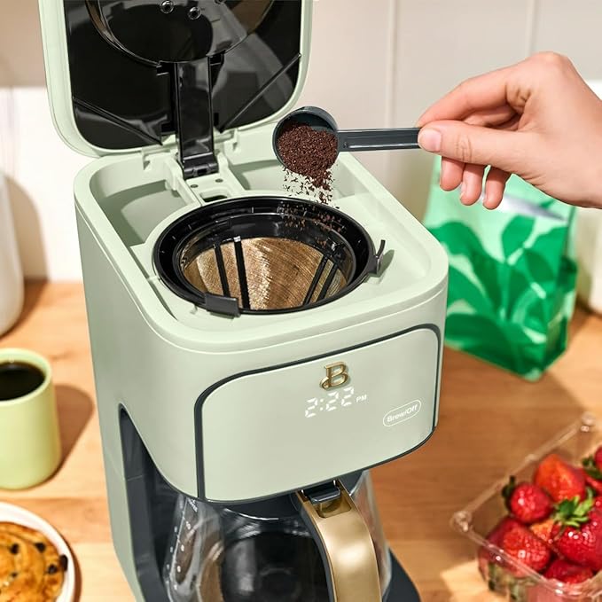Beautiful 12 Cup Programmable Coffee Maker, Drip Coffee Machine with Glass Carafe, Automatic Brew Strength Control, Espresso Maker Function, Compact Espresso Machine (Sage Green)