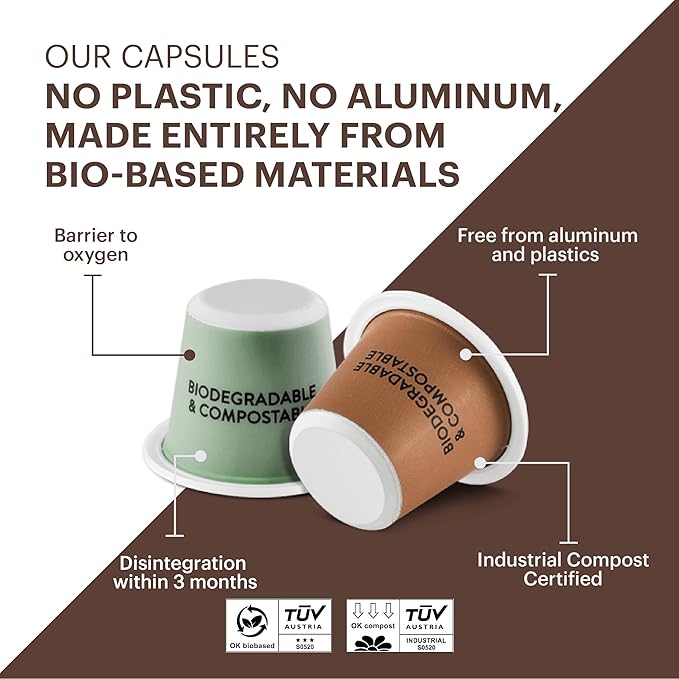 G GRANA Decaf Coffee Pods, Compatible with Nespresso OriginalLine, 40 Count, Dark Roast, Decaffeinated, USDA Organic 100% Arabica Single Source Specialty Coffee, Compostable Single Serve Capsules