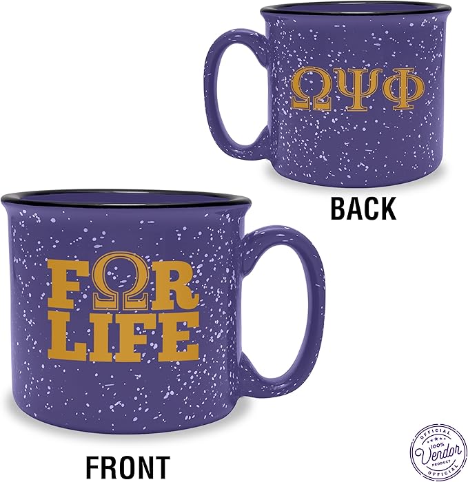 BBGreek Omega Psi Phi Fraternity Paraphernalia - Official Vendor - 15 oz Ceramic Campfire Mug - Omega For Life