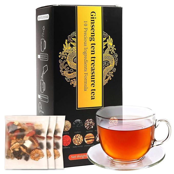 Ginseng Six Treasure Tea, 10 Chinese Kidney Tea Formula Herbal Traditional Healthy Kidney Cleansing for Men & Women (15 bags/10g - 150g)