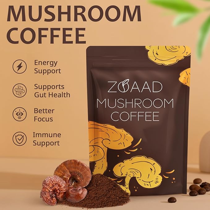 Mushroom Coffee, Organic 6 Mushrooms with Lion's Mane & Cordyceps Coffee for Sustained Energy, Mental Focus, Digestion & Immune Support, Instant Powder Coffee Low Caffeine, 6.35 Ounce 1 Pack