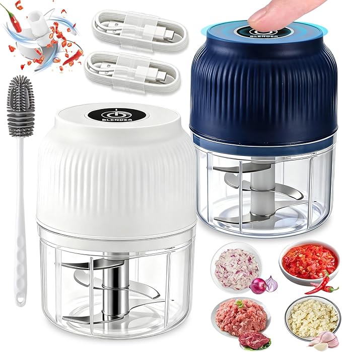 2026 New Electric Garlic Chopper, Mini Portable Veggie Chopper with 304 Stainless Steel Blades, 300ML Rechargeable Food Processor Cordless, for Mashing Onion Garlic Chili Ginger Fruits (2*Mixed)