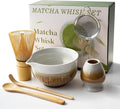 Matcha Whisk Set, Matcha Set, 6 Pieces, with Bamboo Whisk, Ceramic Bowl & Sifter Complete Matcha Powder Tea Includes Scoop & Spout Bowl, Traditional Japanese Tea Accessories for Home (set of 6 - B)