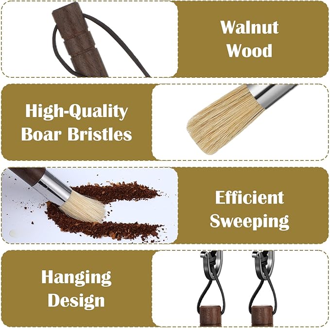2 Pack Espresso Machine Brush Cleaner Tool Coffee Grinder Cleaning Brush Barista Wood Dusting Brushes Coffee Bar Accessories with Hanging Loop for Wood Handle Coffees Machine Toaster Home Kitchen