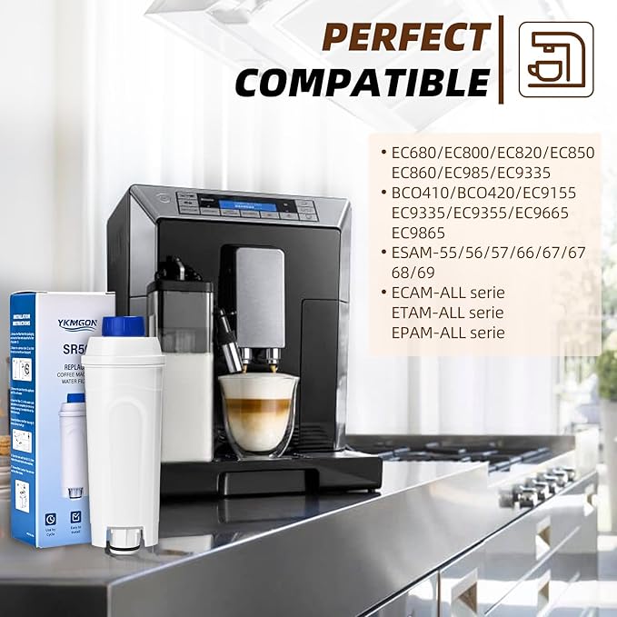 Coffee Machine Water Filter Compatible with Delonghi Filter DLSC002,ECAM, ESAM, ETAM, BCO, EC, EC680, EC800,Coffee Machine Filter Cartrige Replacement with Activated Carbon (2 PACK)