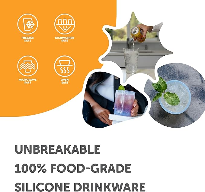 Silipint 16oz Silicone Pint Glass – Unbreakable BPA-Free Reusable Silicone Drinking Cup – Flexible Dishwasher Microwave & Freezer Safe – Stemless Glass for Coffee Smoothies (Mountain Marble)