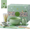 Clay&Fire Matcha Whisk Set, Ceramic Matcha Set, Matcha Bowl with Spout and Whisk, 9 pcs Matcha Tea Kit for Matcha Lovers, Ideal Gift Christmas, Birthday (Green)