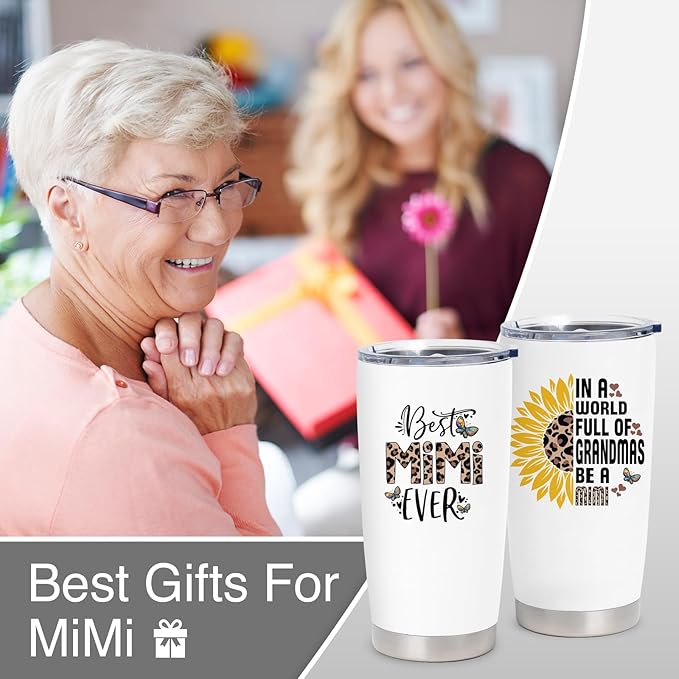 Mimi Christmas Gifts, Mimi Gifts for Grandma, Birthday Gift for Grandma from Grandkids, 20 oz Stainless Steel Tumbler With Lid & Straw