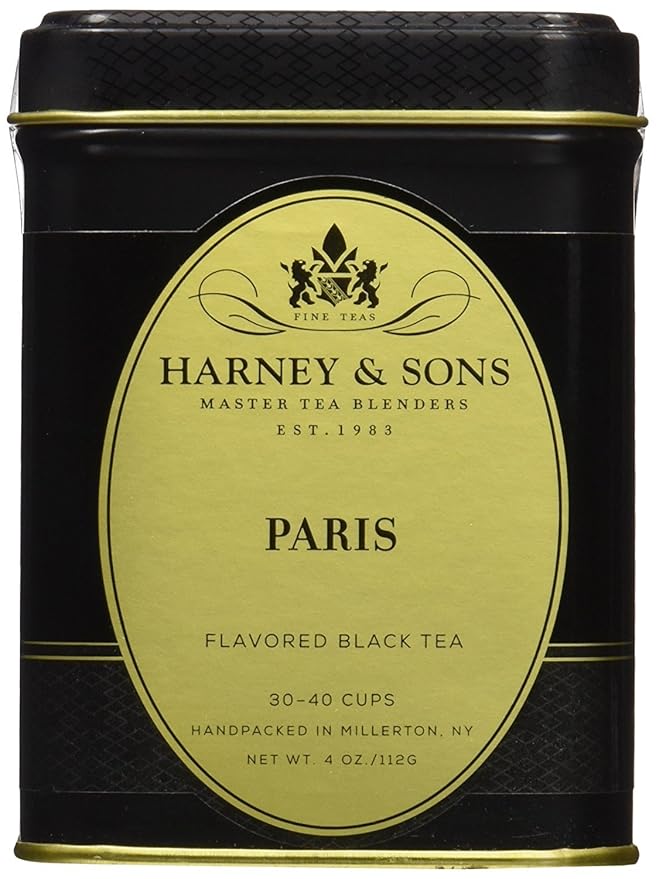 Harney & Sons Paris Black Tea | 4 oz Tin Loose Leaf | Fruity Vanilla & Caramel Blend with Hint of Lemony Bergamot