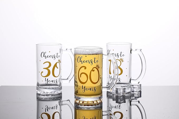 60th Birthday Gift，Men and Women Cheering 60th Birthday Beer Mugs，Cheers to the 60th Anniversary Beer Glass，60th Birthday Party Wedding Anniversary Decorative Gift, 18 Ounce (Cheers to 60 Years)