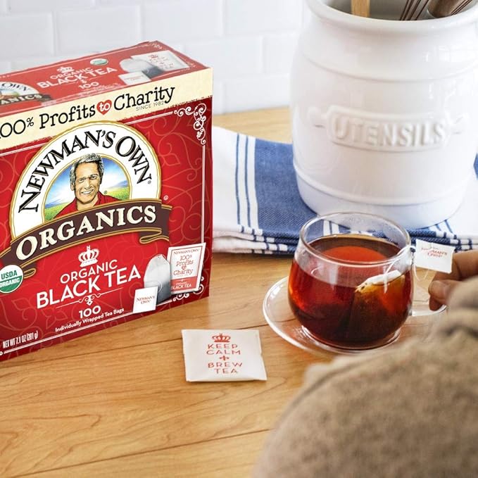 Newman's Own Organic Black Tea Helps Boost Immunity and Promotes Overall Wellbeing Strong Robust Black Tea with 100 Individually Wrapped Tea Bags Per Box (Pack of 5) USDA Certified Contains Caffeine Brew Hot/Cold
