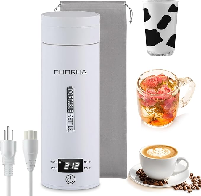 Electric Kettle Small Travel Kettle Tea Coffee Portable Kettle, 400ML with 4 Variable Presets, Electric Kettle Small 304 Stainless Steel with Auto Shut-Off & Boil Dry Protection (White)