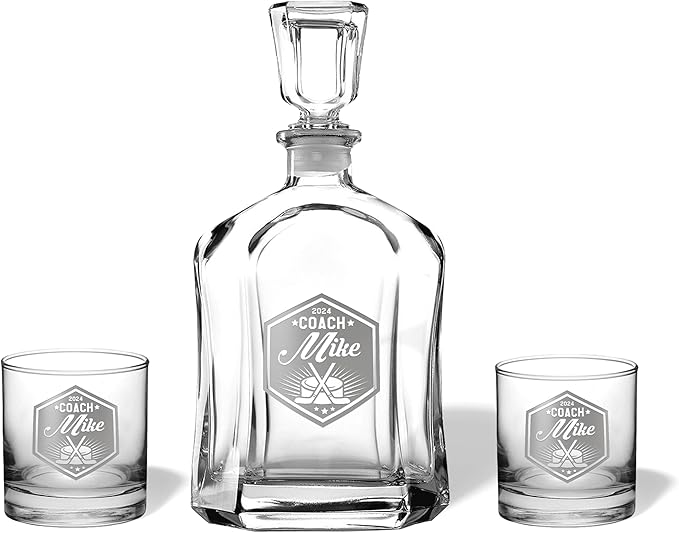 Hockey Coach Beer Glasses - Hockey Coach Gifts Personalized Coach Pint Glass Engraved Coach Award Hockey Beer Glass End of Season Gifts Coach (Hockey, Whiskey Decanter Set)