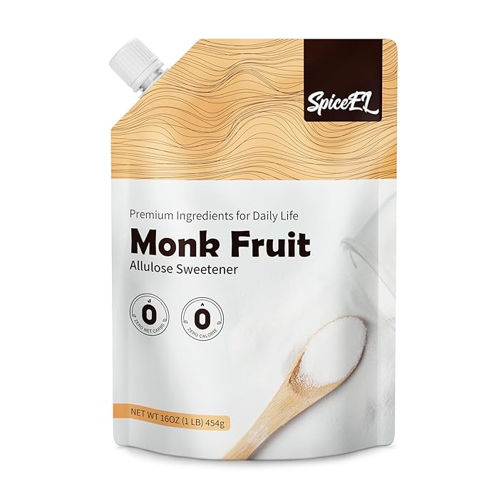 SPICEEL Monk Fruit Sweetener with Allulose - Zero Calorie White Sugar Substitute, No Erythritol, Keto Friendly, from Monk Fruit Extract for Baking, Coffee&Tea, Gluten Free, Vegan, Sugar Replacement(1lb pack of 1)