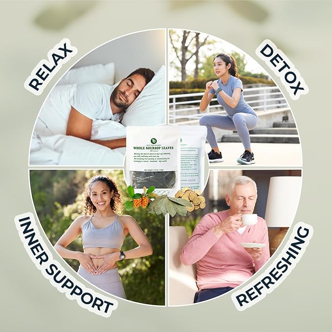Soursop Graviola Leaf Tea - up to 350 Dried Whole Leaves, 5.5 oz, Handpicked Hoja De Guanabana, Vitamin & Fiber, Re-Steep Herbal Detox Tea for Relax & Refresh, Makes 100+ Cups