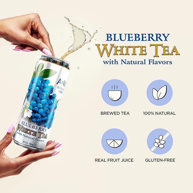 AriZona Blueberry White Tea - Big Can, 22 Fl Oz (Pack of 12)