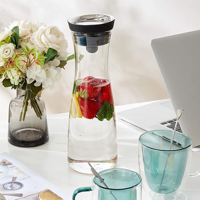 Karafu 40 Oz/1.2 Liter Glass Carafe with Lid, Borosilicate Water Pitcher for Hot/Cold Water, Ice Tea and Juice Beverage