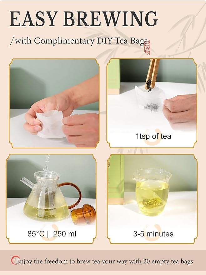 CO-OP 1950 GUZHANG Maojian Green Tea Loose Leaf, 100g, High Mountain Handpicked Chinese Green Tea, Lasting Aroma & Naturally Sweet, No Additives, 20 DIY Empty Teabags, Box