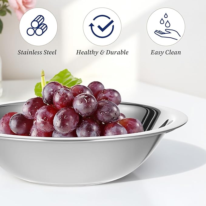 20 Pcs Small Stainless Steel Bowls, 6.4 Inch Wide Metal Mixing Bowl with Flat Base, 3/4 Quart Nesting Prep Salad Bowls Bulk for Kitchen Cooking Baking Serving