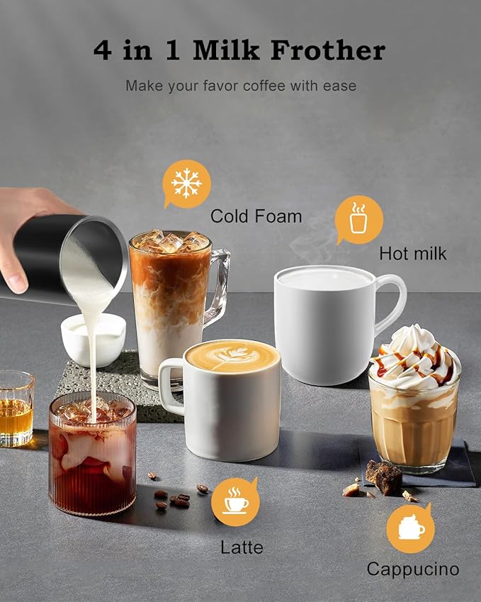 ZACME Single Serve Coffee Maker for K Cups&Ground Coffee with Milk Frother, 3 in 1 Small Single Cup Coffee Machine, 28oz Water Thank, 6 to 14 oz Brew Sizes