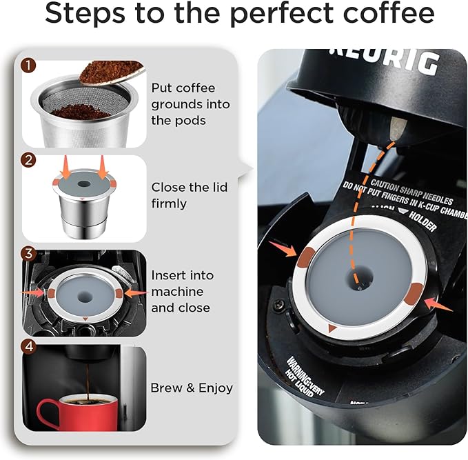 Reusable k Cups for keurig 2.0 1.0,Universal stainless steel Refillable k Cups Filter Use for Keurig all most of coffee Makers brewers(4pack)…