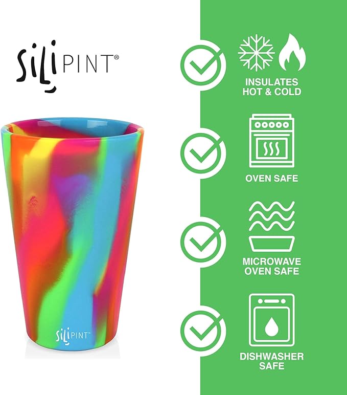 Silipint Silicone Pint Glass. Unbreakable, Reusable, Durable, and Guaranteed for Life. Shatterproof 16 Ounce Silicone Cups for Parties, Sports and Outdoors (Single, Hippy Hop) 1 Count (Pack of 1)