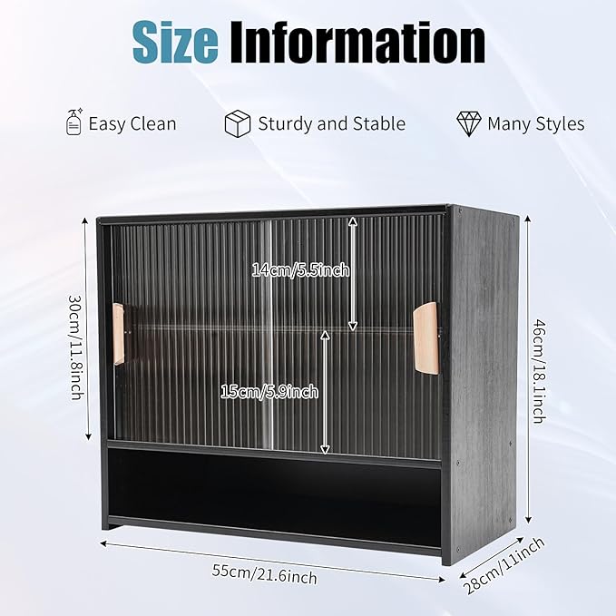 Small Bamboo Kitchen Pantry Sideboard, Freestanding Countertop Storage Cabinet with 2 Acrylic Doors Black Storage Shelf, Sliding Pantry Cabinet for Home Bar, Coffee Bar