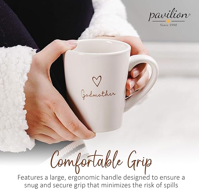Pavilion Godmother Coffee Mug - Stoneware Coffee Cups for Aunts - Ideal for Daily Use with "Godmother" Text Design - Microwave & Dishwasher Compatible - Cream, 15 oz