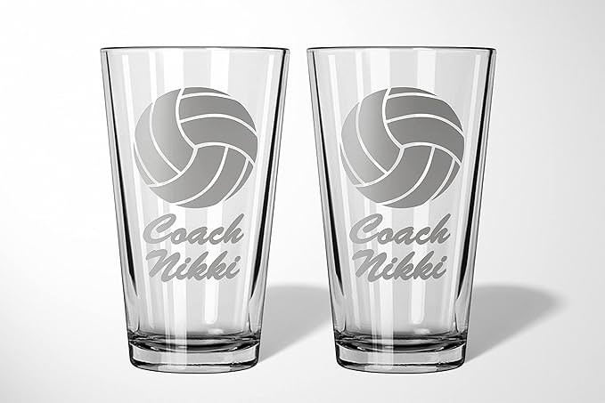 Alterd Industries Volleyball Coach Gift - Personalized Engraved Pint Glass, Beer Glass, End of Season, Coach Accessories, Coaching Gifts, Supplies (Volleyball, Single Pint Gift Box)