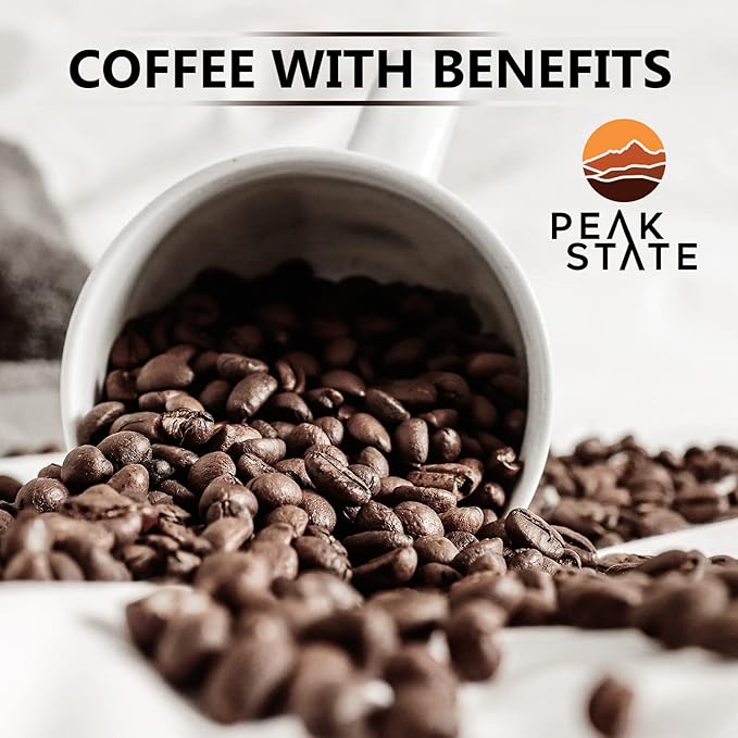 Peak State Coffee with Functional Mushrooms, Low Acid, Whole Bean (FOCUS, BOOST IMMUNITY, & DESTRESS) (Immunity Boost)