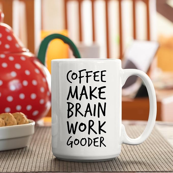 Veracco Coffee Make Brain Work Gooder Mug Funny Coffee Lover Gift Humorous Idea Family Friends Birthday Presents Sarcastic Office Berserk Tea Cup Caffeine Addict Brain Booster Gooder Vibes