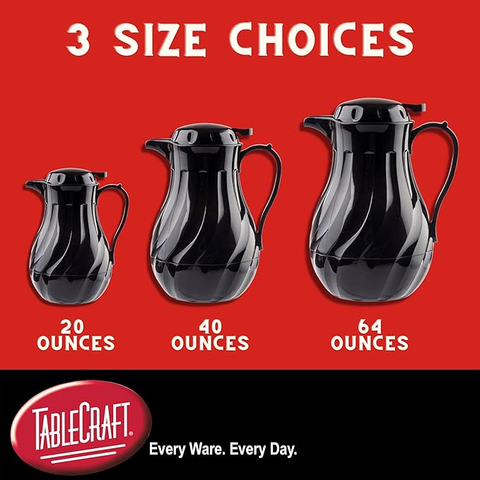 Tablecraft Insulated Coffee Server, Tea and Hot Water Beverage Dispenser, Swirl Thermal Triple Wall Serving Pitcher, Commercial Restaurant Foodservice Plastic BPA Free Pot, White, 40 Ounce