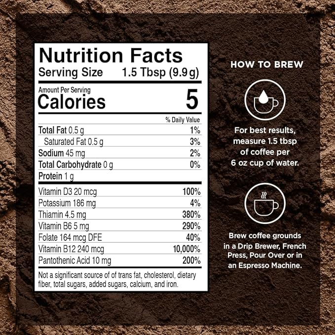 VitaCup Genius Ground Keto Coffee w/Turmeric, MCT Oil, B Vitamins, D3, Ground Coffee Medium Dark Roast, Bold & Smooth, 100% Arabica Coffee Grounds, 6 bags, 11oz each