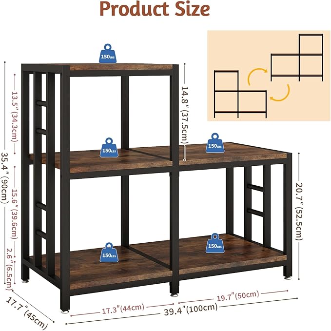 5-Tier Mini Fridge Stand, Bakers Rack with Storage,Multi-Purpose Microwave Stand,Mini Fridge Cabinet,Mini Fridge Shelf for Office,Kitchen,Living Room,Coffee Bar,Rustic Brown