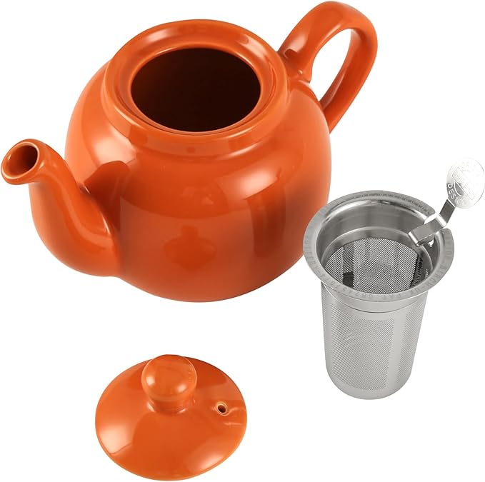 London Pottery Farmhouse Teapot with Infuser, Ceramic, Orange, 2 Cup (600 ml)