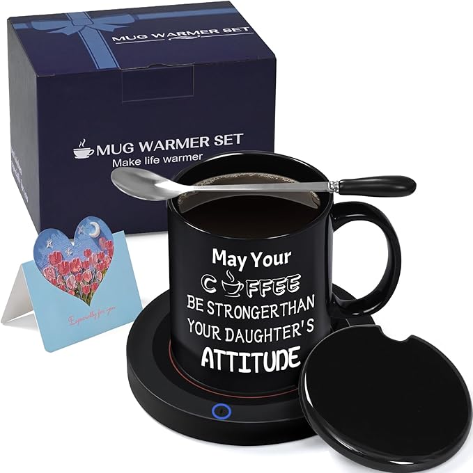 Fathers Day PaPa Gifts for Dad from Daughter, Best Dad Ever Mug,11OZ Coffee Mug Warmer Set, Dad Gifts for Fathers Day, Birthday, Christmas