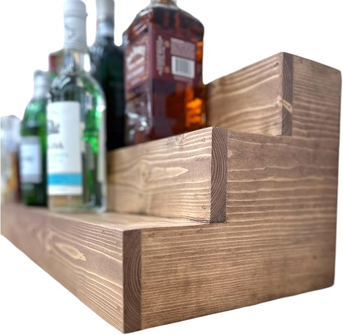 Handmade Tiered Display Shelving - Three Tier Bar Display - Bar Organizer - Liquor Bottle Display (42" without Back, Special Walnut)