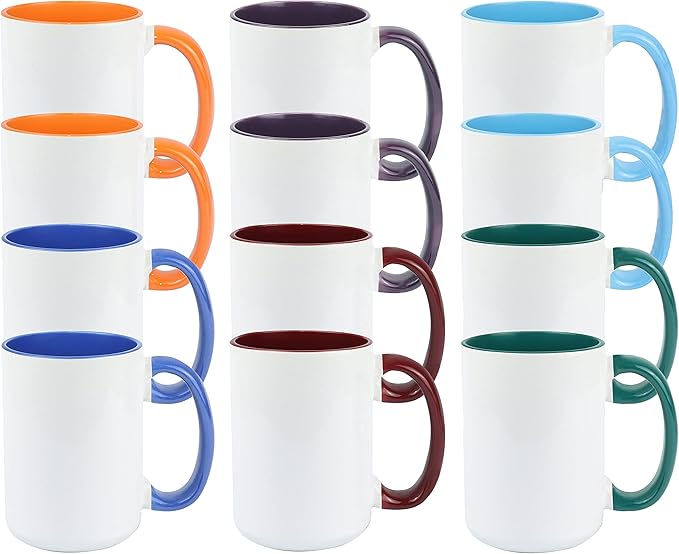 Ceramic 15oz Sublimation Coffee Mug, 6 Assorted Colors Option #2, Case of 24