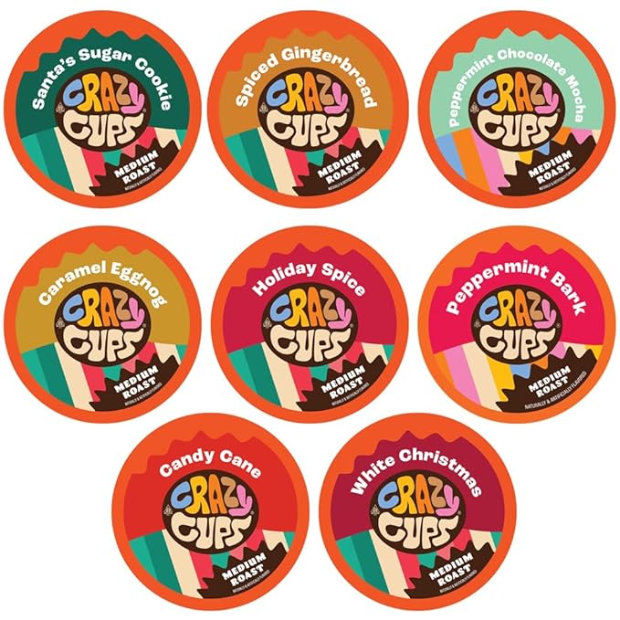 Crazy Cups Christmas Coffee Variety Pack, Holiday Sampler of Single Serve Flavored Coffee Pods For Keurig K Cup Machines, 50 Count - Great Holiday Gift