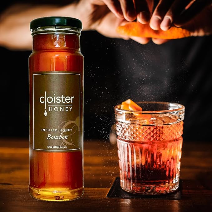 Cloister Honey Infused Honey - Bourbon (12 oz) | Hand Crafted | Raw Artisan Honey | 100% Pure, Raw & Unfiltered | All Natural | Made in USA |